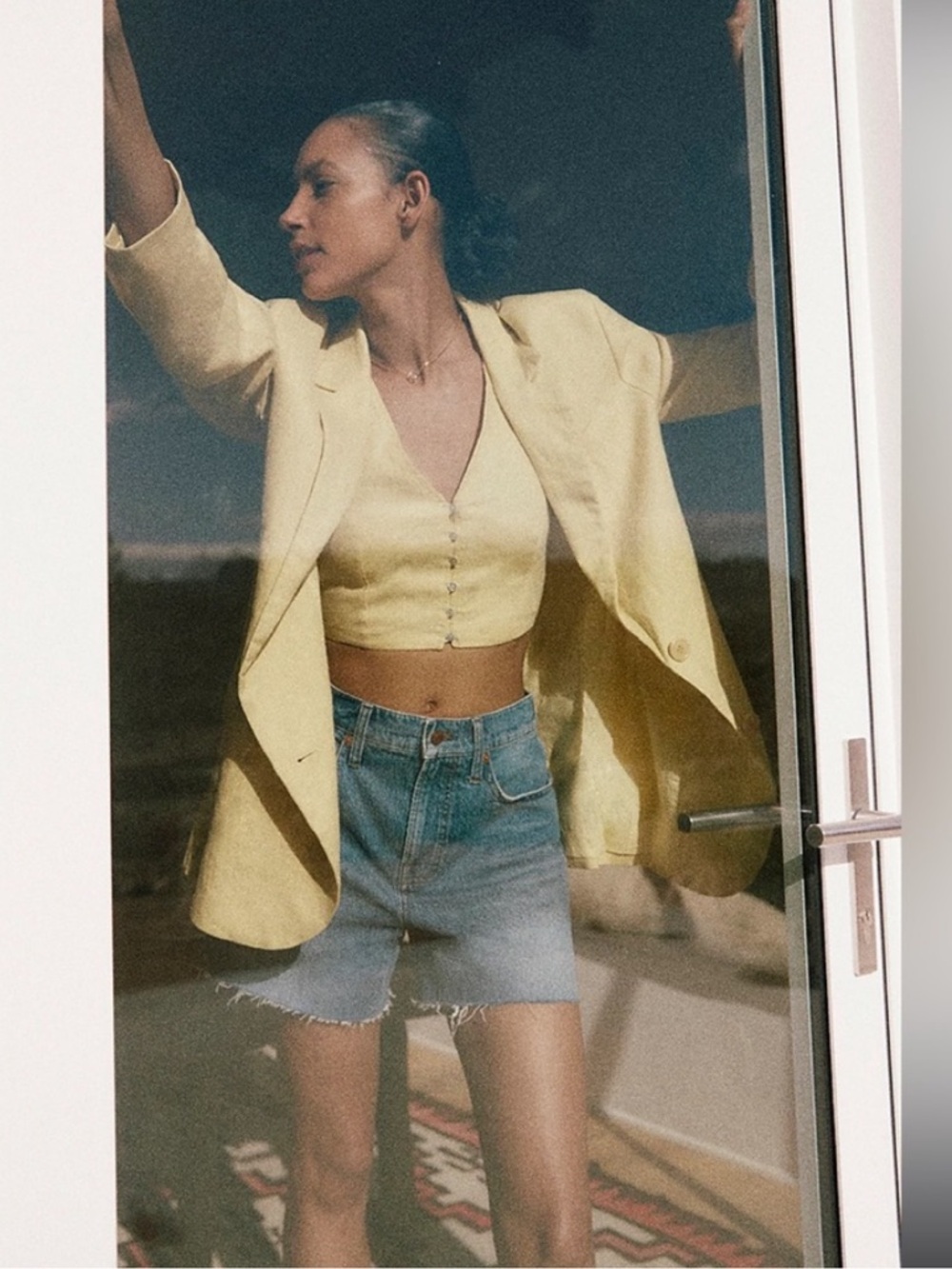 Madewell The Oversized Blazer in 100% Linen Yellow Size Large NM123
